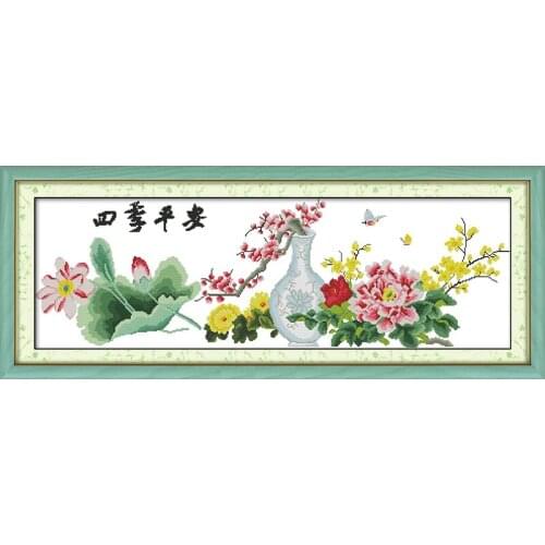 Peace in seasons cross stitch kit flower 18ct 14ct 11ct count printed canvas stitching embroidery DIY handmade needlework
