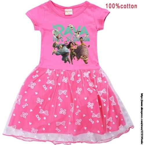 Raya and The Last Dragon Girls Princess Dress Kids T Shirt Pleated Tutu Dresses Children Summer Vestidos Birthday Party Clothes