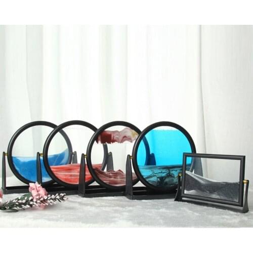 Rotatable 3D Deep Sea Sandscape Moving Sand Art Picture Round Glass In Motion Display Flowing Sand Frame Home Accessories
