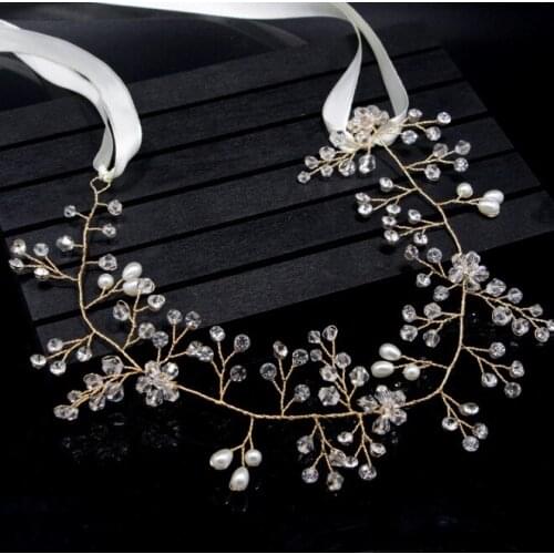 Gold/Silver Color Headbands Hair Jewelry Pearl Crystal Leaf Bride Tiaras Headpiece Wedding Bridal Hair Accessories for women