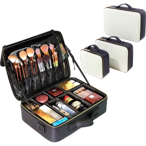 Professional Make Up Case Large Capacity Storage Handbag Travel Insert Toiletry Makeup bag Leather Clapboard Cosmetic Bag