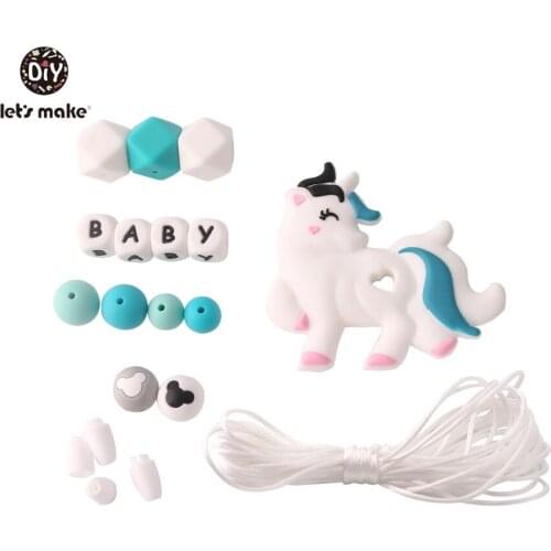Lets Make Baby Toy Silicone Teether Unicorn Animal Food Grade Silicone DIY Set Accessories Pacifier Clip Beads Baby Teether