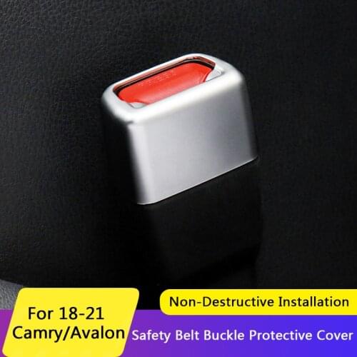 QHCP Seat Belt Buckle Safety Protective Cover ABS Wood Grain Carbon Fiber Style Fits For Toyota Camry Avalon 2018-2021 Accessory