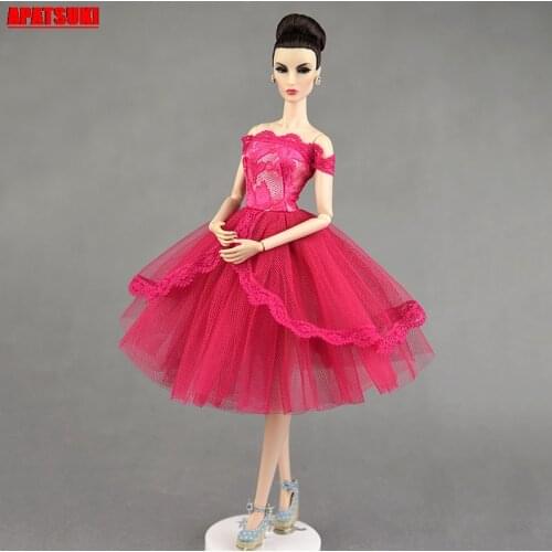Pink Off-Shoulder Lace Dress for Barbie Doll Clothes Princess Dress Evening Party Dress Clothing for 1/6 BJD Doll Outfits