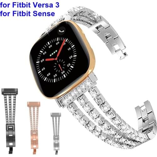 Silver Bangle for Fitbit Versa 3 / Sense Bands for Women Dressy Metal Replacement Wristbands Strap Accessories Bling Bracelet