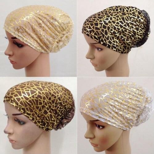 New Style Lurex Flower Muslim Full Covered Caps Gauze Hijab Islamic Hat Scarf