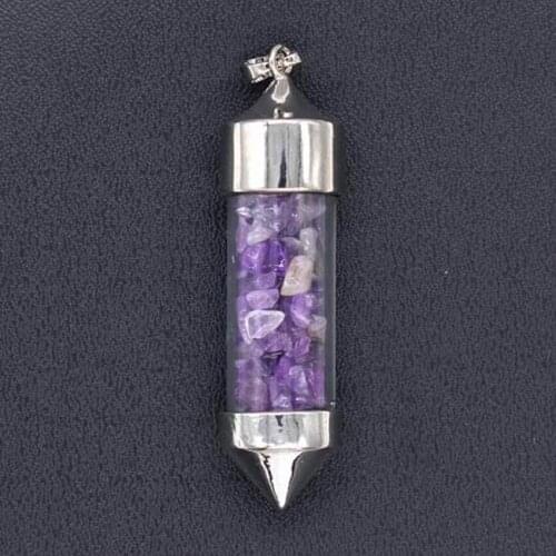 Trendy-beads Silver Plated Wish Bottle with Natural Purple Amethysts Pendant For Anniversary Jewelry