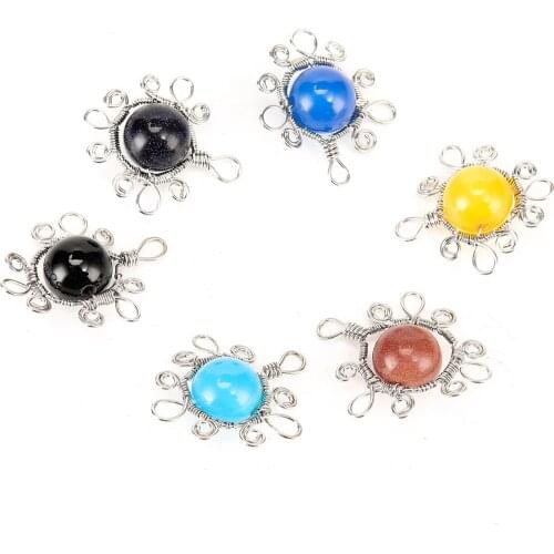 Creativity Features Handmade copper wire surround Round bead pendant European and American style natural Crystal jewelry pendant