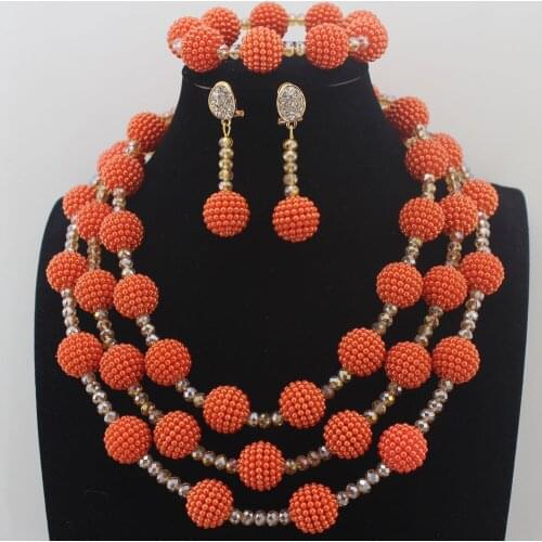 Amazing New African Orange Ball Beads Jewelry Set Nigerian Wedding Crystal Beads Jewelry Set Wedding Jewelry Set HD8615