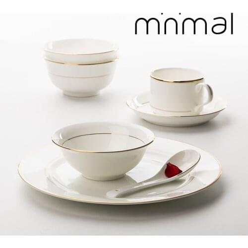 Wourmth Bone china Tableware pure white Restaurant Gold and silver trim flat plate steak dish ceramic coffee cup dessert plate