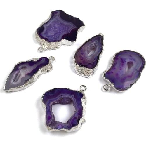 1pcs Irregular Silver Plated Agates Charm Pendant Purple for Necklace Bracelet Accessories Jewelry Making DIY Size 30x40-35x45mm