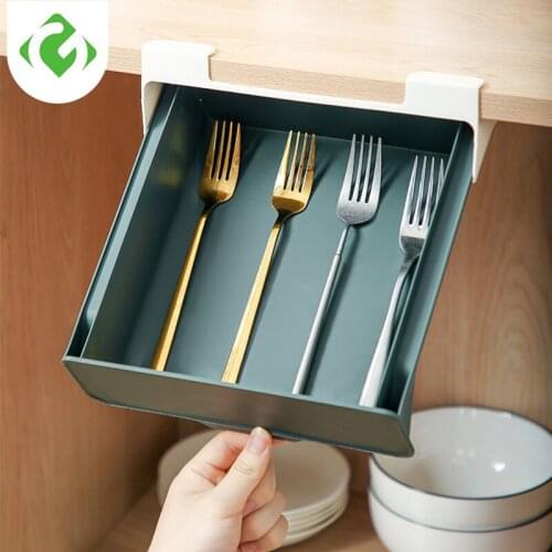 1PC Drawer Type Storage Box Plastic Hidden Type Storage Holder Sticky Type Cabinet Clapboard Hanging Storage Box for Home Office