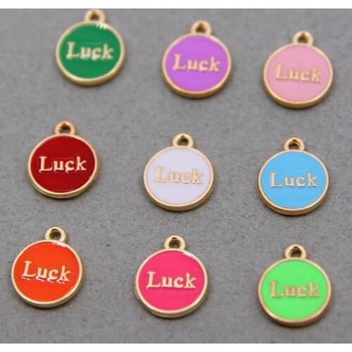 10pcs/lot 12*15mm Enamel English letterLUCK Charms For Necklace Bracelet Jewelry Making DIY Earring Findings
