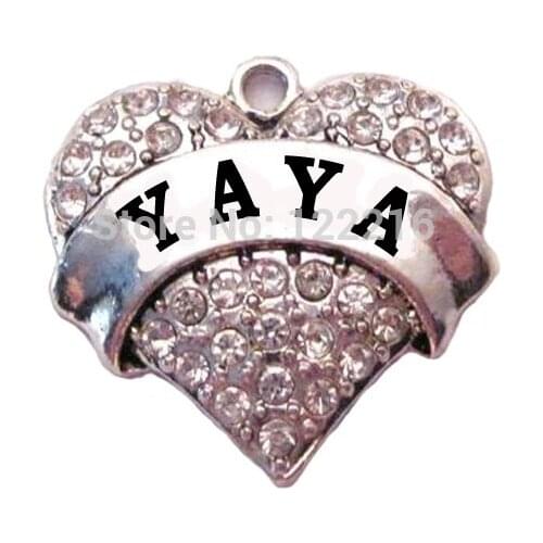 100pcs a lot fashion rhodium plated YAYA clear rhinestones heart Pendant(P100198)