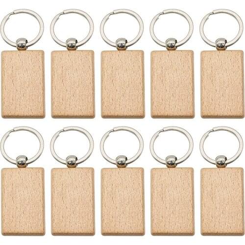 10Pcs Blank Wooden Key Chain Wood Keychain Key Ring Key Tags Personalized EDC or Best Gift Craft
