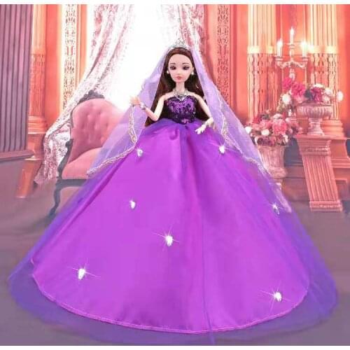 11.5" Elegant Purple Sequin Floral Princess Wedding Dress for Barbie Doll Clothes Party Gown 1/6 BJD Dolls Accessories Kids Toys
