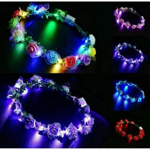 12pcs LED Flashing Foam Flower Heads Garlands Childrens Adult Headwear Lighting Party Decorating Home Wedding Gifts Women