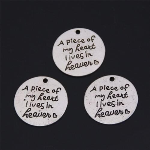 15pcs Silver Color Tone A Piece Of My Heart Lives In Heaven Pendants Words Message Charms Jewelry DIY Finding A75