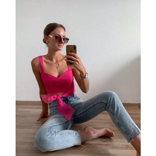 2021 bow short knit vest top summer organza bow short short vest suspenders