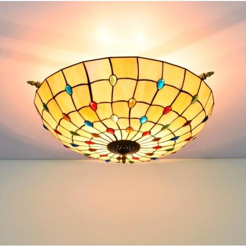 65cm Creative Tiffany Warm Colored Glass Living Room Restaurant Bar Bedroom Colored Beads Half Ceiling Lamp
