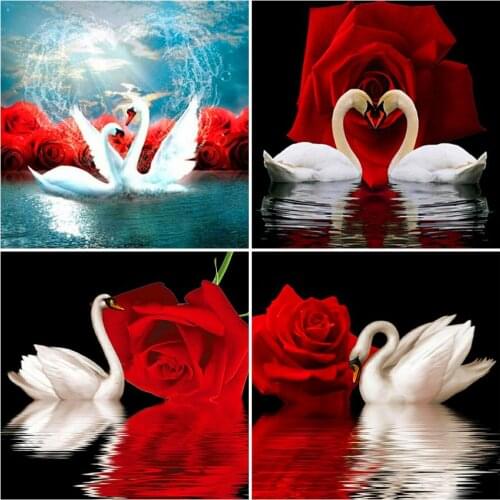 AZQSD Diamond Painting Swan Rose Cross Stitch Rhinestones Needlework Full Square Diamond Embroidery Animal Mosaic Home Decor