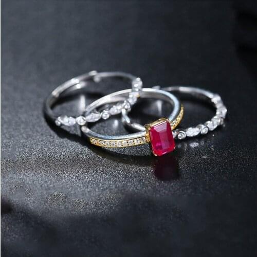 DAIMI Natural Ruby 925 Sterling Silver Ruby Female Three-piece Colorful Gem Open Ring
