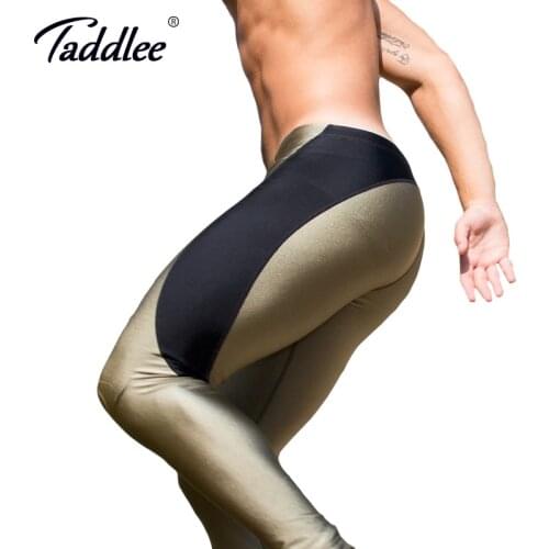 Taddlee Brand Sexy Men Low Waist Nylon Long Johns Pants Legging Man Tights Stretch Bottoms Gay Workout Active Jogger Fitness