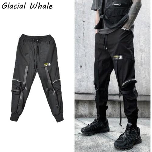 GlacialWhale Mens Cargo Pants Men Slim Fit Pockets Joggers Harajuku High street Patchwork Streetwear Trousers Black Pants Men
