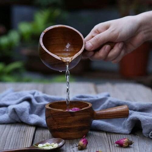 Wooden Sauce Dish Creamer Jugs with Handle Mini Sauce Pitcher Milk Creamer Coffee Syrup Jar Server