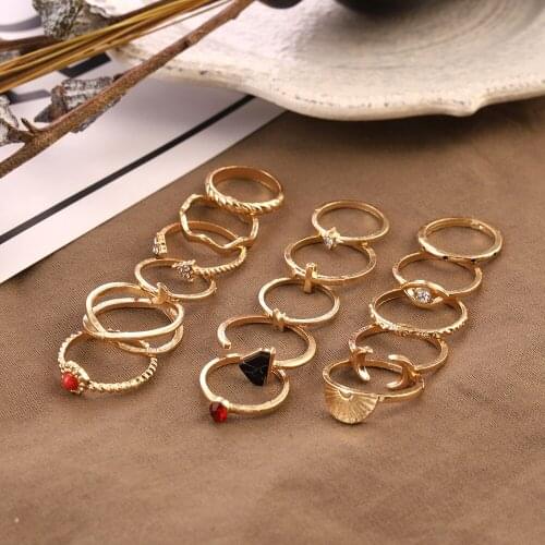 European and American retro wind star moon lightning pattern ring personalized black turquoise point diamond triangle sixteen se