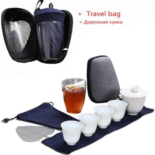 Porcelain Service Gaiwan Tea Cups Mug of Tea Ceremony Teapot,Chinese Portable Kung Fu Travel Tea Set, Ceramic Teacup with bag