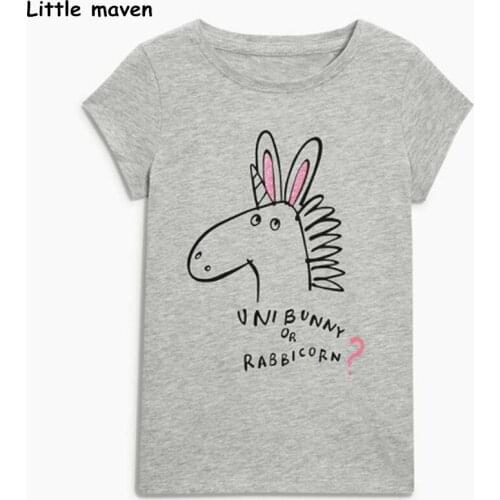 Little maven children brand 2018 summer new big girls clothes cotton short sleeve O-neck letter animal print gray t shirts A1006