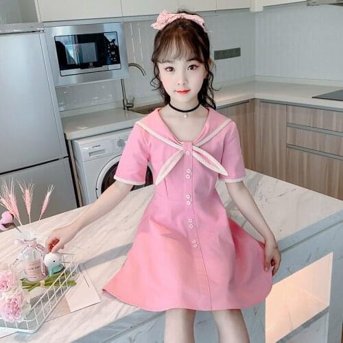 T Shirt Pink Fashion Summer Girls Short Dress Korean Boutique Outfits Flower Girl Dress Cute Robe Fille Children Dress BW50DR