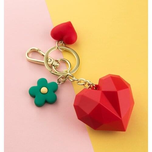Geometric Love Flower Keychain Pendant Creative Personality Car School Bag Cute Male And Female Key Chain Ring 3D Girl Gift