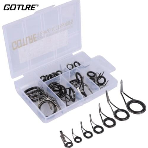 Goture 35pcs Saltwater Fishing Lure Rod Tip Stainless Steel Guides Rings Repair Kit DIY Variety of Sizes Spinning Accessories