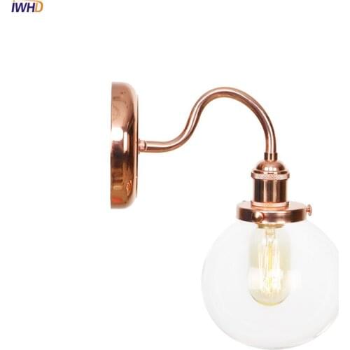 IWHD Modern Nordic LED Wall Light Clear Glass Japan Style Ball Wall Lamp Retro Rose Golden Mirror Light Vintage Bathroom Light