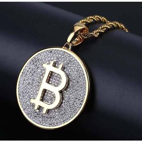 2021 High-Quality Iced Out Bitcoin Hip Hop Pendant & Necklaces Gold Silver Color Long Link Chains For Men Coin Jewelry Gifts