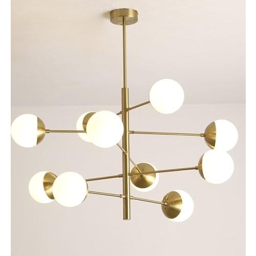 Brass Finish 8 10 LIghts Branches Pendant Lamp Milk White Glass Shade Drop Lighting Fixture For Living Room