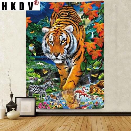 LDSP King of The Forest Tiger Tapestry Forest Wild Animal Art Wall Hanging Tapestries for Living Room Home Blanket Dorm Decor