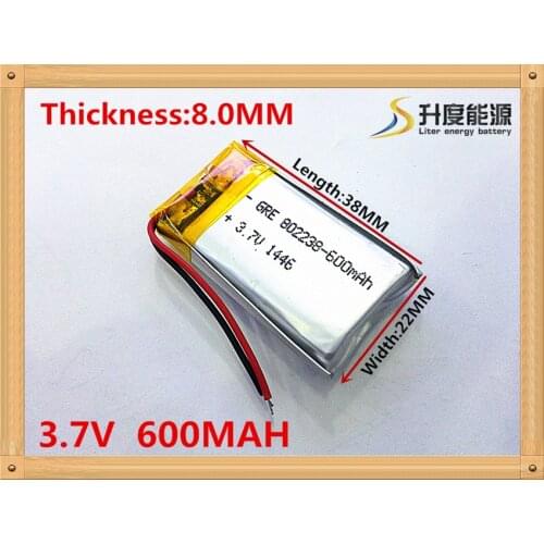 Li-po 1pcs/lot Dual handsome 3.7V lithium polymer battery 802238 600mah MP3 MP4 MP5 small toys