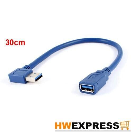 HWEXPRESS Hot 30cm Blue USB 3.0 90 Degree A Male to Female m/f Cable Adapter Connector