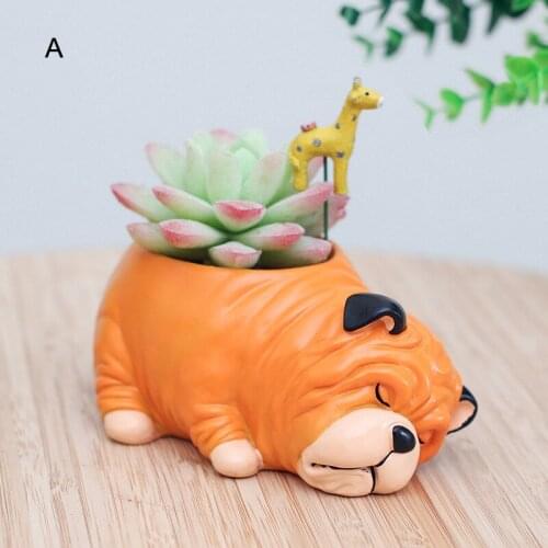 Cute Resin Puppy Shape Succulent Planter Pot Cactuss Flower Pot Micro Landscape Tray
