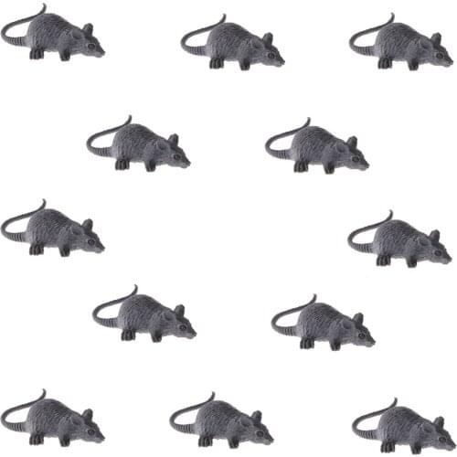 Kids Animal Toys Set Gray Mouse Model Figures Educational Learning Toys, Lot of 12