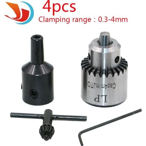 Watchmakers Electric Drill Chuck 0.3-4mm Jt0 Taper Mounted Lathe Pcb Mini Drill Chuck Key Kit With 8mm black Shaft