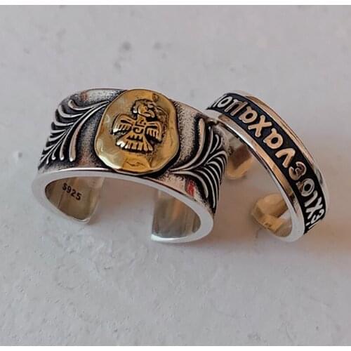 925 Sterling Silver Letter Initial Golden Eagle Chunky Resizable Ring Set For Women Men Thumb Punk Designer Jewelry Wholesale
