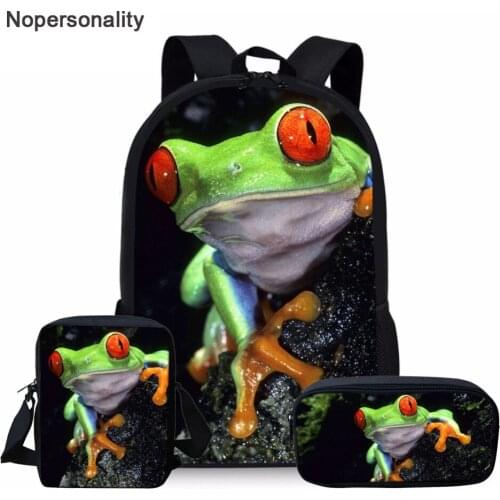 Nopersonality Tropical Frog Print School Bag Sets for Teenager Girls Unique Student Kids Schoolbags Primary Children Bookbags