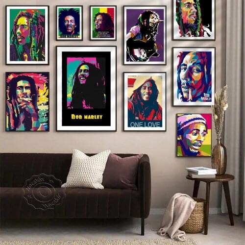 Wall Stickers Rock Music Singer Star Bob Marley Poster Wall Picture Home Decor Wall Art Painting Bar Pub Club Wall Decoration
