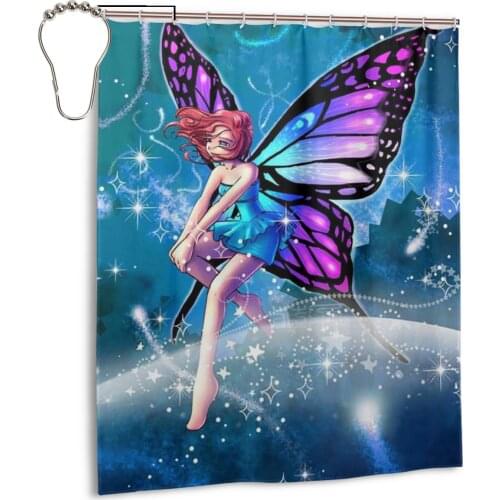 NEW beautiful Butterfly Curtains Bathroom Curtain Frabic Waterproof Polyester Fairy Butterfly Bathroom Curtain with Hooks