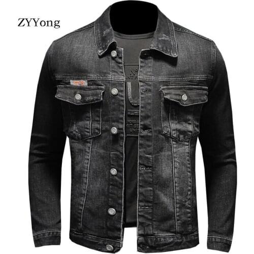 New Spring Embroidery Elasticity Bomber Pilot Black Denim Jacket Men Jeans Coat Motorcycle Casual Outwear Clothing Overcoat