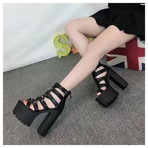 Summer 2021 T-table new muffin coarse-heeled stage 15cm hate sky high-soled ultra-high heeled nightclub sandals womens shoes